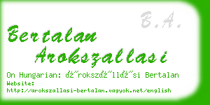 bertalan arokszallasi business card